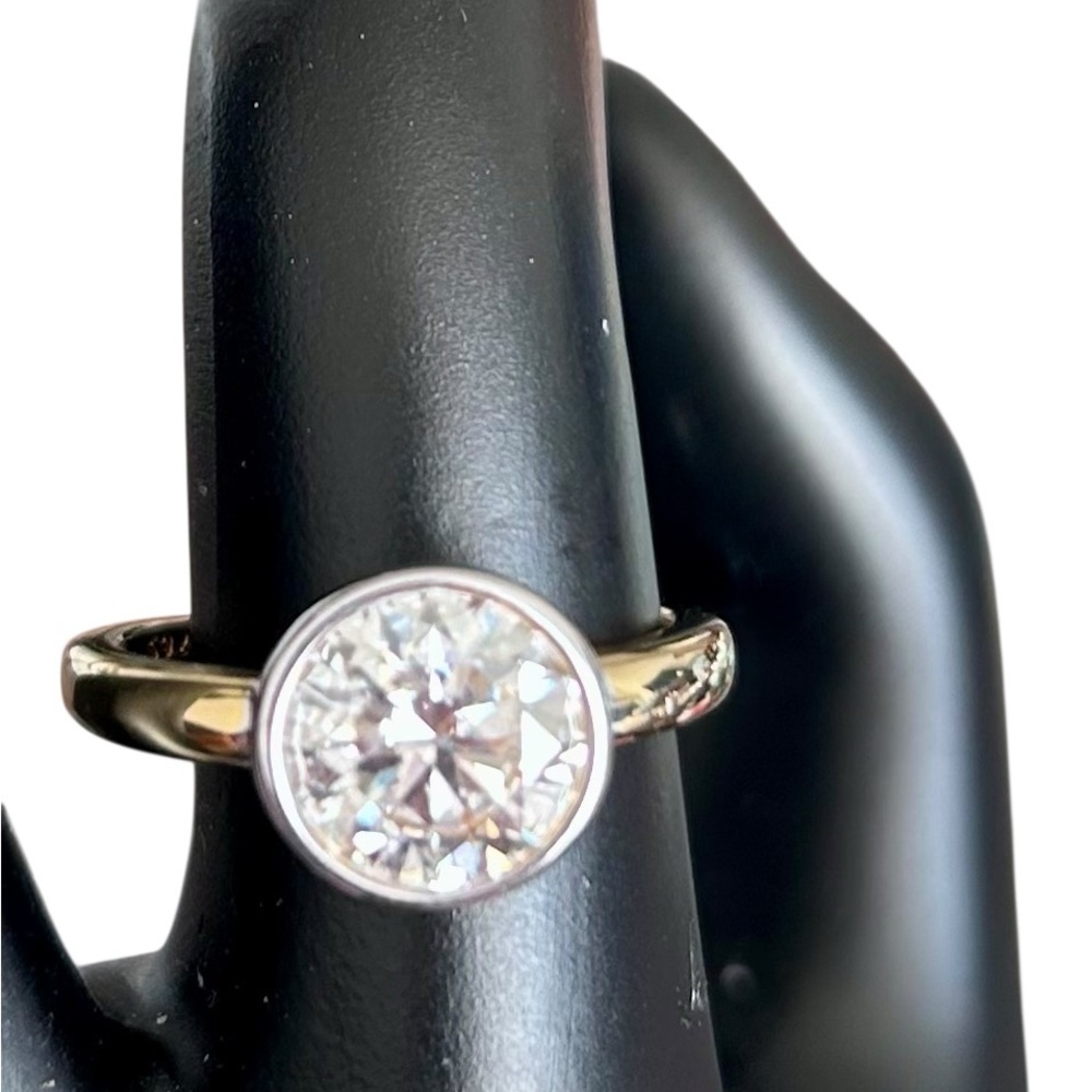 5 Carat Bezel Set Moissanite Stone on 925 Sterling & Gold Over 925 Band Size 8